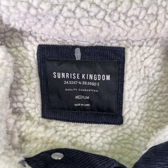 Sunrise Kingdom Navy Corduroy Sherpa Lined Trucker Jacket Men’s Medium Outdoor - Picture 8 of 9